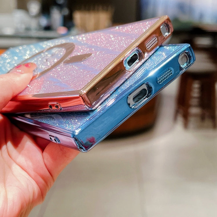 For Samsung Galaxy S25 5G Dual-Love Leaves Gradient Glitter MagSafe TPU Phone Case(Purple) - Galaxy S25 5G Cases by PMC TechLife | Online Shopping South Africa | PMC TechLife | Buy Now Pay Later Mobicred