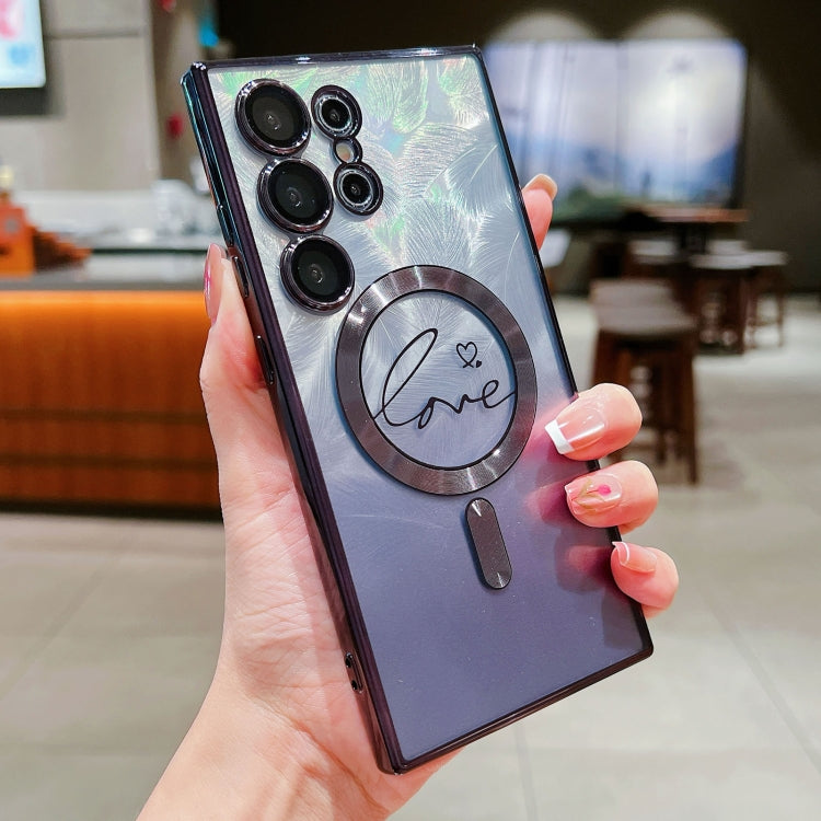 For Samsung Galaxy S25 Ultra 5G Dual-Love Feather Gradient Glitter MagSafe TPU Phone Case(Black) - Galaxy S25 Ultra 5G Cases by PMC Jewellery | Online Shopping South Africa | PMC Jewellery | Buy Now Pay Later Mobicred