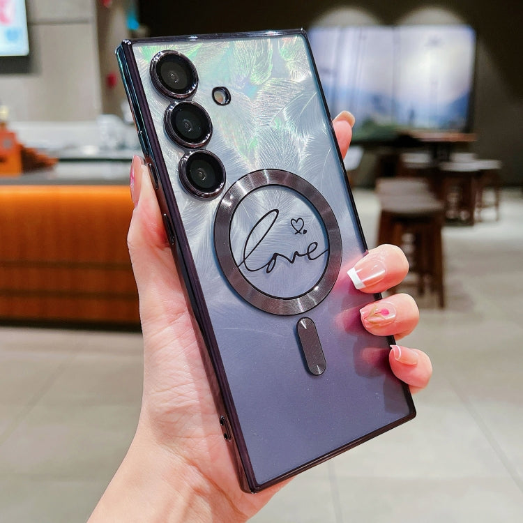 For Samsung Galaxy S25+ 5G Dual-Love Feather Gradient Glitter MagSafe TPU Phone Case(Black) - free shipping - PMC Jewellery - Order now!