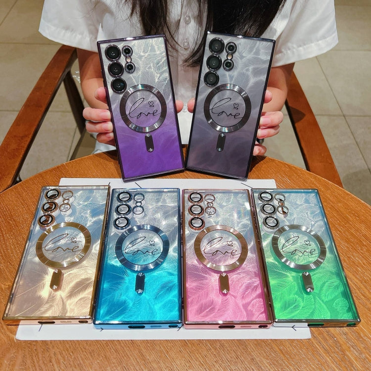 For Samsung Galaxy S25+ 5G Dual-Love Feather Gradient Glitter MagSafe TPU Phone Case(Purple) - Galaxy S25+ 5G Cases by PMC Jewellery | Online Shopping South Africa | PMC Jewellery | Buy Now Pay Later Mobicred