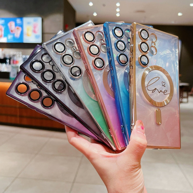 For Samsung Galaxy S25+ 5G Dual-Love Feather Gradient Glitter MagSafe TPU Phone Case(Blue) - Galaxy S25+ 5G Cases by PMC Jewellery | Online Shopping South Africa | PMC Jewellery | Buy Now Pay Later Mobicred