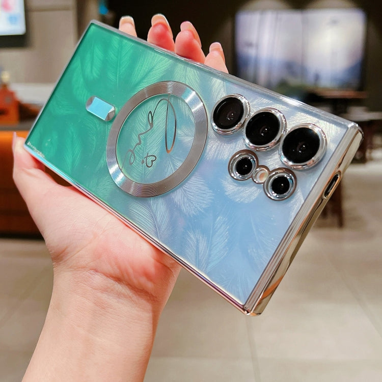 For Samsung Galaxy S25 Ultra 5G Dual-Love Feather Gradient Glitter MagSafe TPU Phone Case(Pink) - Galaxy S25 Ultra 5G Cases by PMC Jewellery | Online Shopping South Africa | PMC Jewellery | Buy Now Pay Later Mobicred