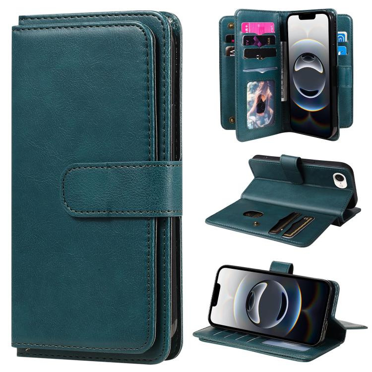For iPhone 16e Multi-Function Wallet 10 Card Slots Leather Phone Case(Dark Green) - iPhone 16e Cases by PMC TechLife | Online Shopping South Africa | PMC TechLife | Buy Now Pay Later Mobicred