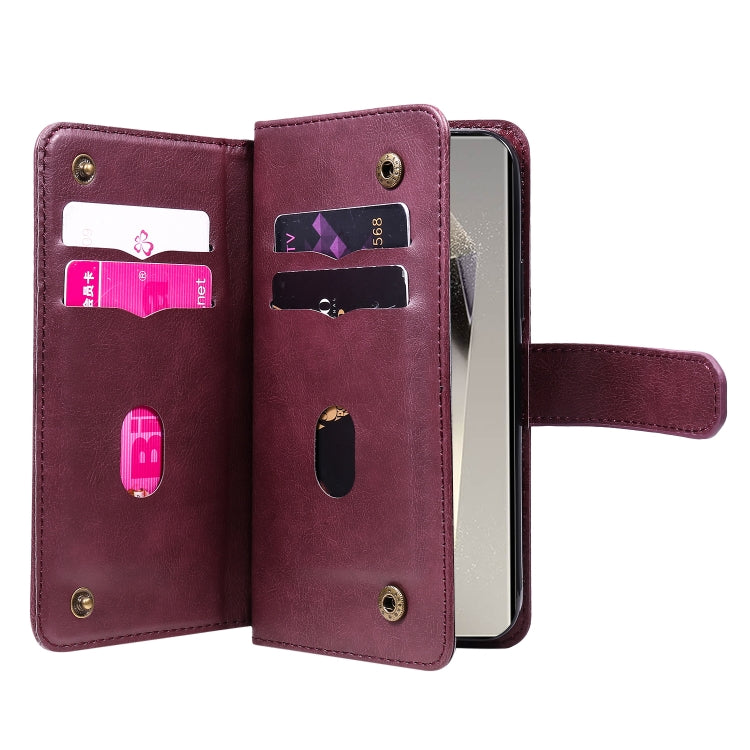 For Samsung Galaxy S25 Ultra 5G Multi-Function Wallet 10 Card Slots Leather Phone Case(Claret) - Galaxy S25 Ultra 5G Cases by PMC Jewellery | Online Shopping South Africa | PMC Jewellery | Buy Now Pay Later Mobicred