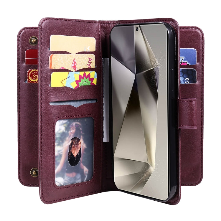 For Samsung Galaxy S25 Ultra 5G Multi-Function Wallet 10 Card Slots Leather Phone Case(Claret) - Galaxy S25 Ultra 5G Cases by PMC Jewellery | Online Shopping South Africa | PMC Jewellery | Buy Now Pay Later Mobicred