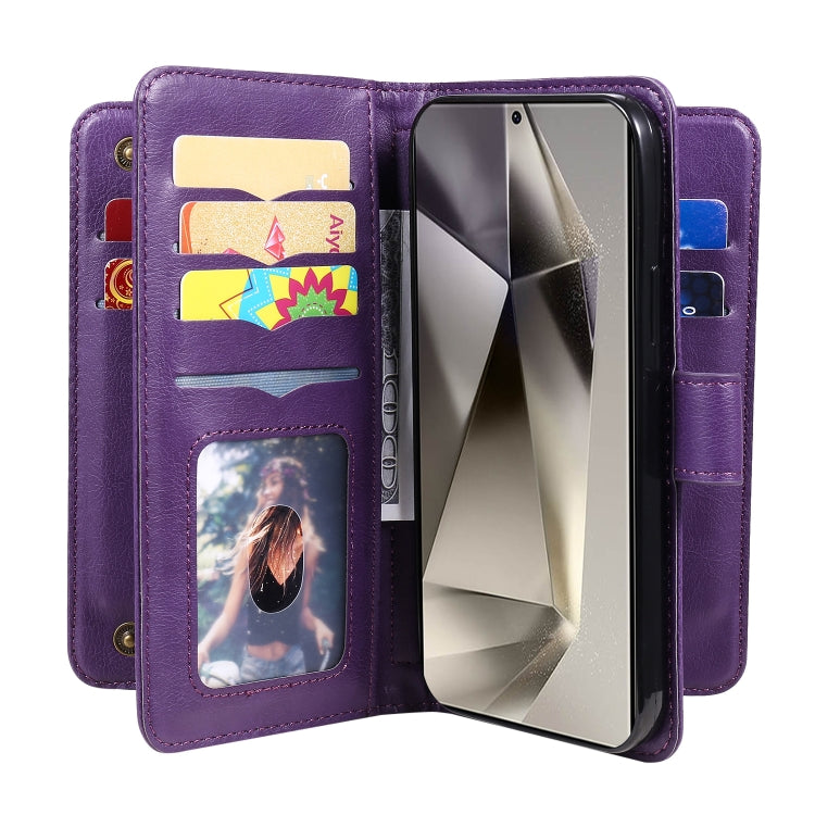 For Samsung Galaxy S25 Ultra 5G Multi-Function Wallet 10 Card Slots Leather Phone Case(Violet) - Galaxy S25 Ultra 5G Cases by PMC Jewellery | Online Shopping South Africa | PMC Jewellery | Buy Now Pay Later Mobicred