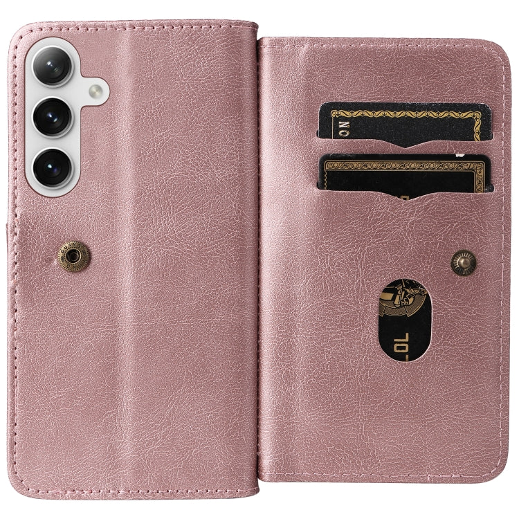 For Samsung Galaxy S25 / S24 5G Multi-Function Wallet 10 Card Slots Leather Phone Case(Rose Gold) - Galaxy S25 5G Cases by PMC Jewellery | Online Shopping South Africa | PMC Jewellery | Buy Now Pay Later Mobicred