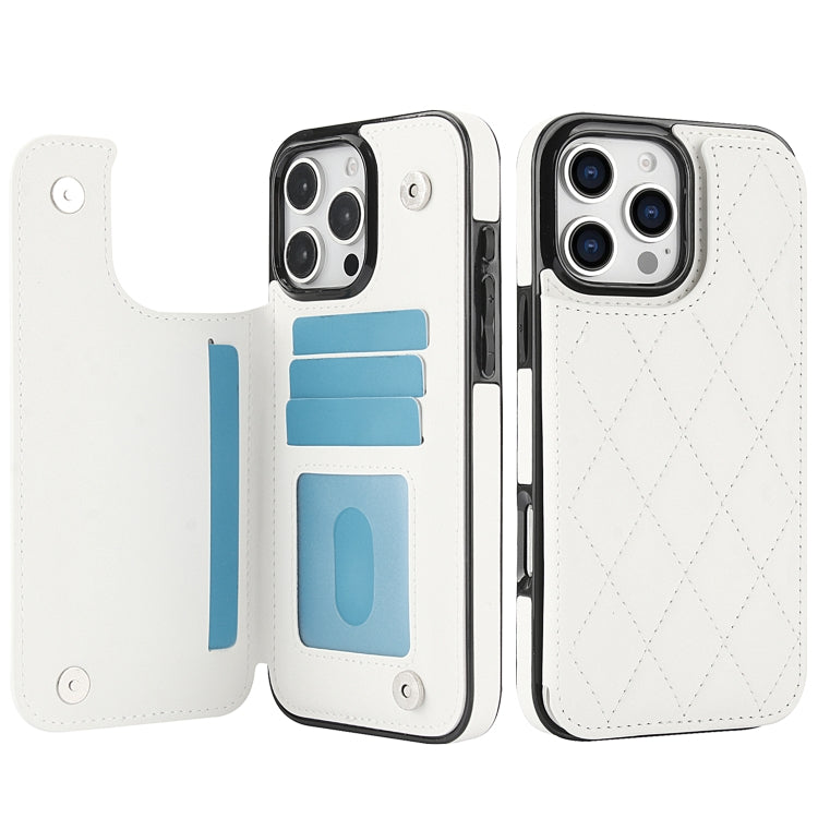 For iPhone 16 Pro Max Double Buckle Rhombic PU Leather Phone Case(White) - iPhone 16 Pro Max Cases by PMC TechLife | Online Shopping South Africa | PMC TechLife | Buy Now Pay Later Mobicred
