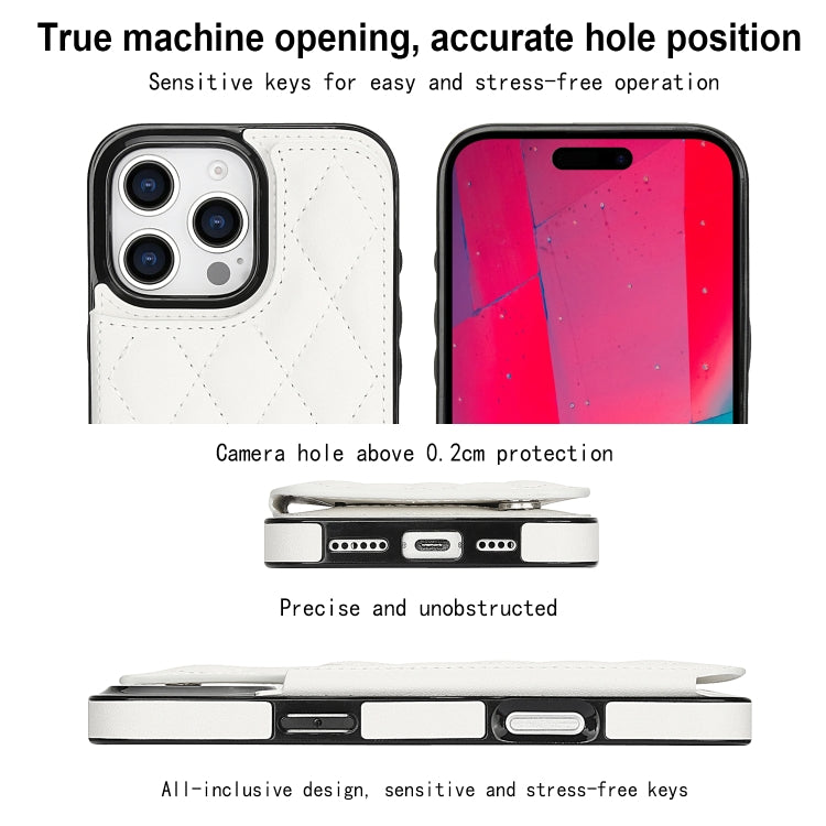 For iPhone 16 Pro Max Double Buckle Rhombic PU Leather Phone Case(White) - iPhone 16 Pro Max Cases by PMC TechLife | Online Shopping South Africa | PMC TechLife | Buy Now Pay Later Mobicred