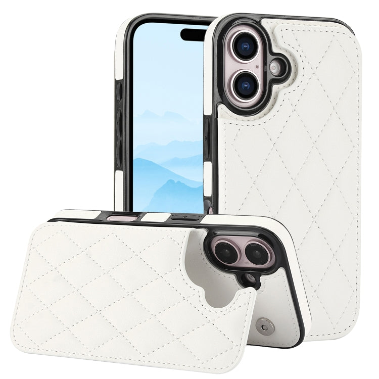 For iPhone 16 Plus Double Buckle Rhombic PU Leather Phone Case(White) - iPhone 16 Plus Cases by PMC TechLife | Online Shopping South Africa | PMC TechLife | Buy Now Pay Later Mobicred