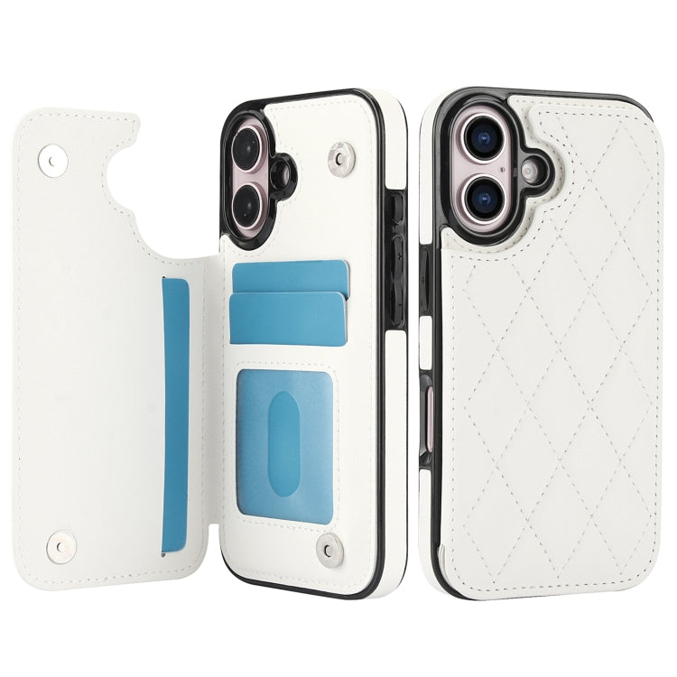For iPhone 16 Plus Double Buckle Rhombic PU Leather Phone Case(White) - iPhone 16 Plus Cases by PMC TechLife | Online Shopping South Africa | PMC TechLife | Buy Now Pay Later Mobicred