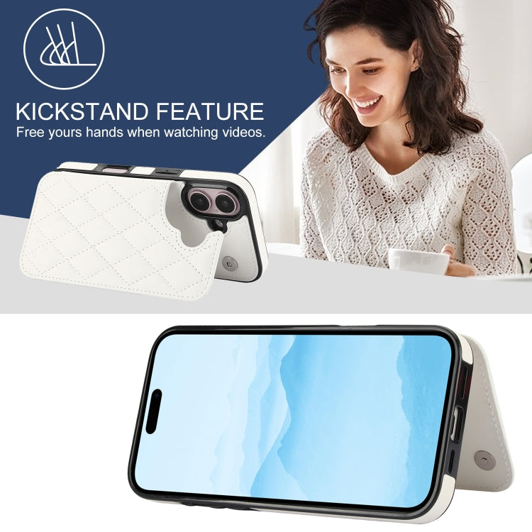 For iPhone 16 Plus Double Buckle Rhombic PU Leather Phone Case(White) - iPhone 16 Plus Cases by PMC TechLife | Online Shopping South Africa | PMC TechLife | Buy Now Pay Later Mobicred