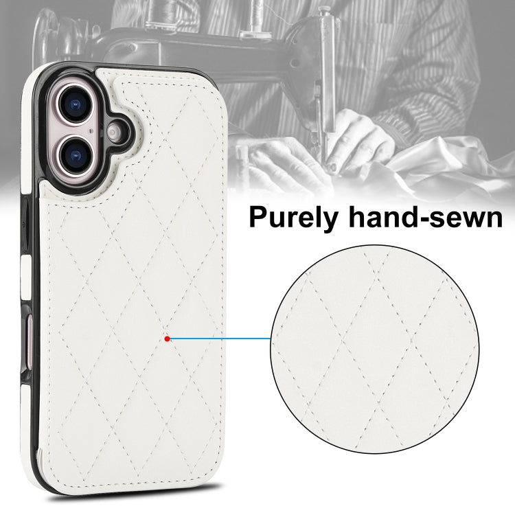 For iPhone 16 Plus Double Buckle Rhombic PU Leather Phone Case(White) - iPhone 16 Plus Cases by PMC TechLife | Online Shopping South Africa | PMC TechLife | Buy Now Pay Later Mobicred