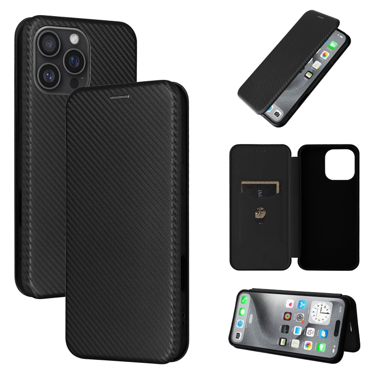 For iPhone 16 Pro Max Carbon Fiber Texture Flip Leather Phone Case(Black) - iPhone 16 Pro Max Cases by PMC TechLife | Online Shopping South Africa | PMC TechLife | Buy Now Pay Later Mobicred