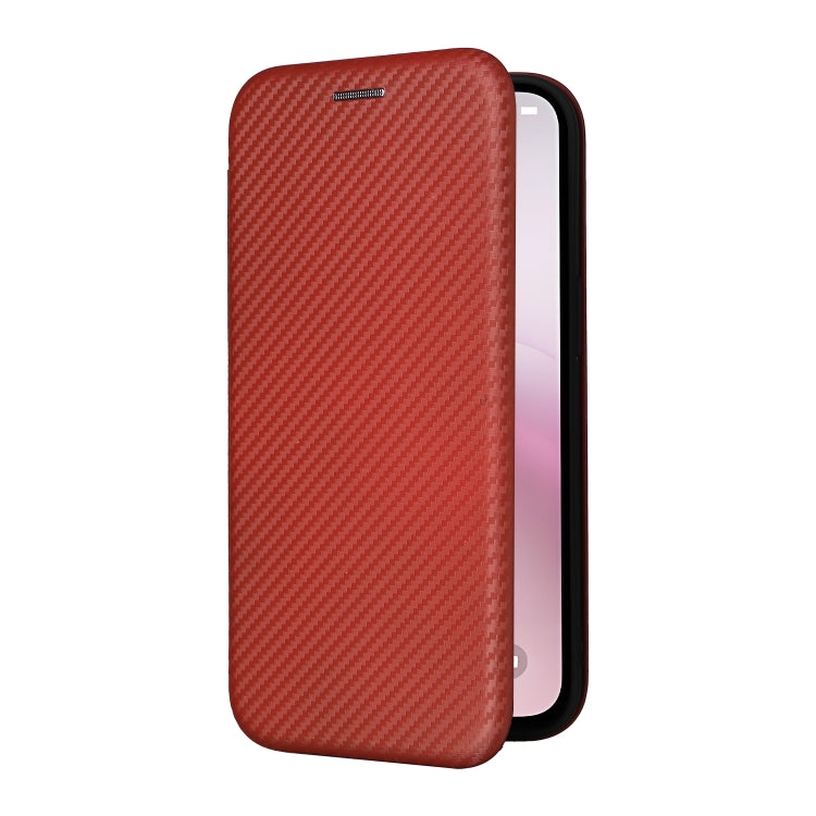 For iPhone 16e Carbon Fiber Texture Flip Leather Phone Case(Brown) - iPhone 16e Cases by PMC TechLife | Online Shopping South Africa | PMC TechLife | Buy Now Pay Later Mobicred