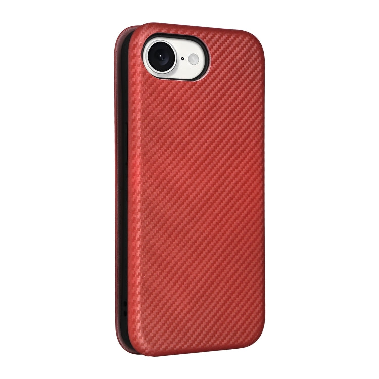 For iPhone 16e Carbon Fiber Texture Flip Leather Phone Case(Brown) - iPhone 16e Cases by PMC TechLife | Online Shopping South Africa | PMC TechLife | Buy Now Pay Later Mobicred