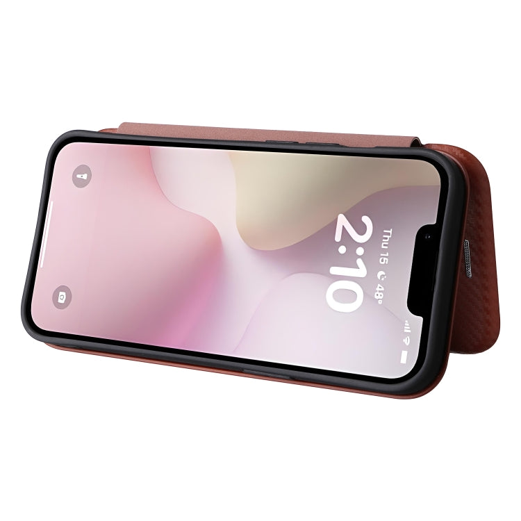 For iPhone 16e Carbon Fiber Texture Flip Leather Phone Case(Brown) - iPhone 16e Cases by PMC TechLife | Online Shopping South Africa | PMC TechLife | Buy Now Pay Later Mobicred