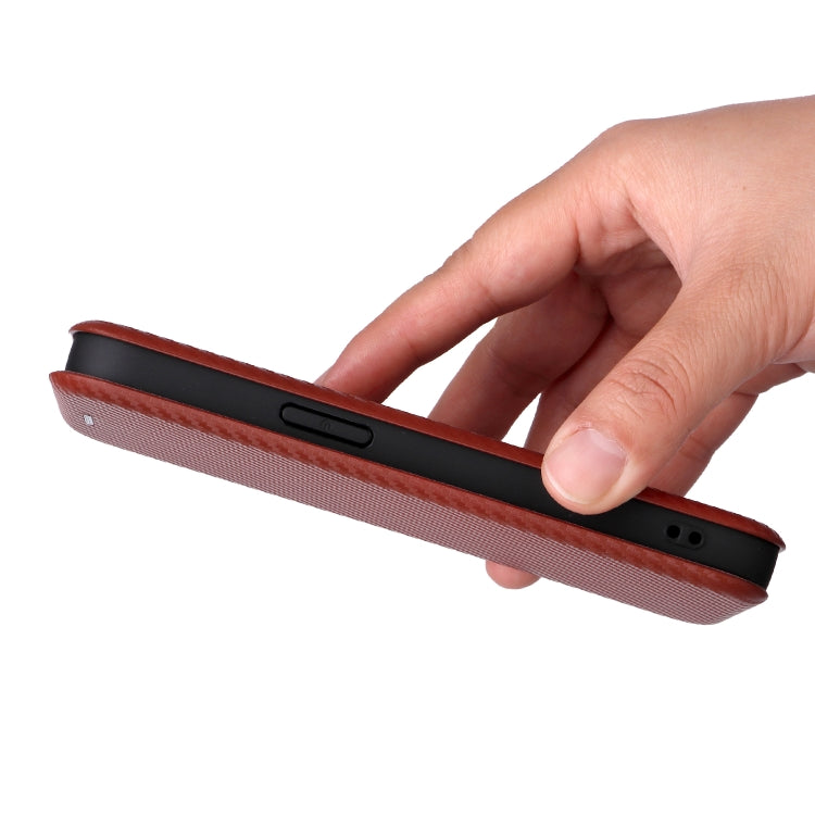 For iPhone 16e Carbon Fiber Texture Flip Leather Phone Case(Brown) - iPhone 16e Cases by PMC TechLife | Online Shopping South Africa | PMC TechLife | Buy Now Pay Later Mobicred