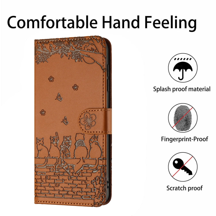For Samsung Galaxy S25 5G Cat Embossing Pattern Leather Phone Case with Lanyard(Brown) - free shipping - PMC Jewellery - Order now!
