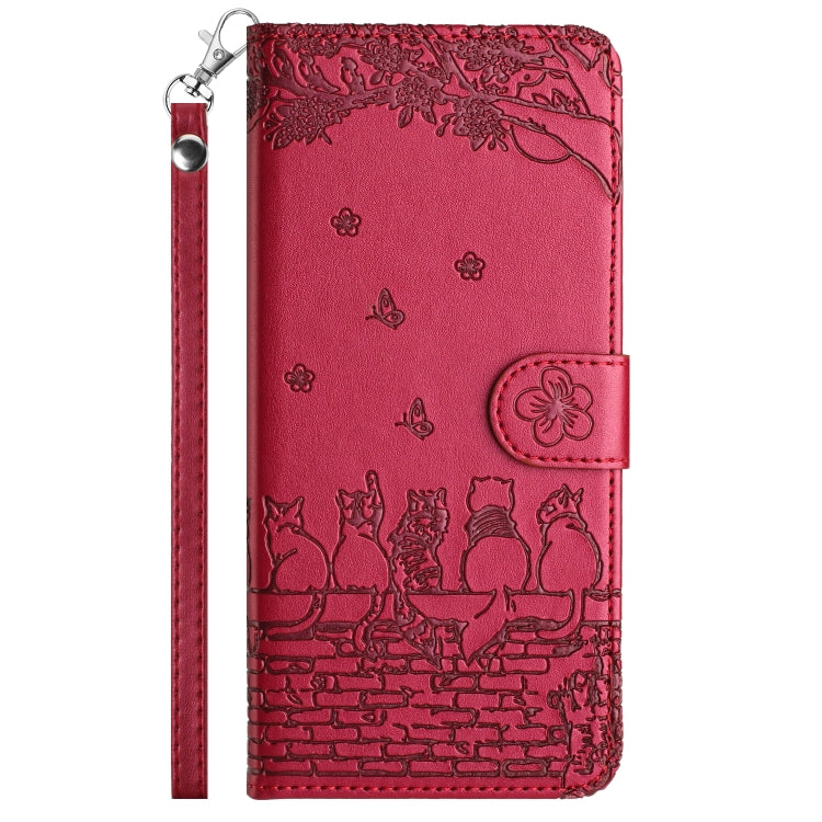 For Samsung Galaxy S25 Ultra 5G Cat Embossing Pattern Leather Phone Case with Lanyard(Red) - free shipping - PMC Jewellery - Order now!