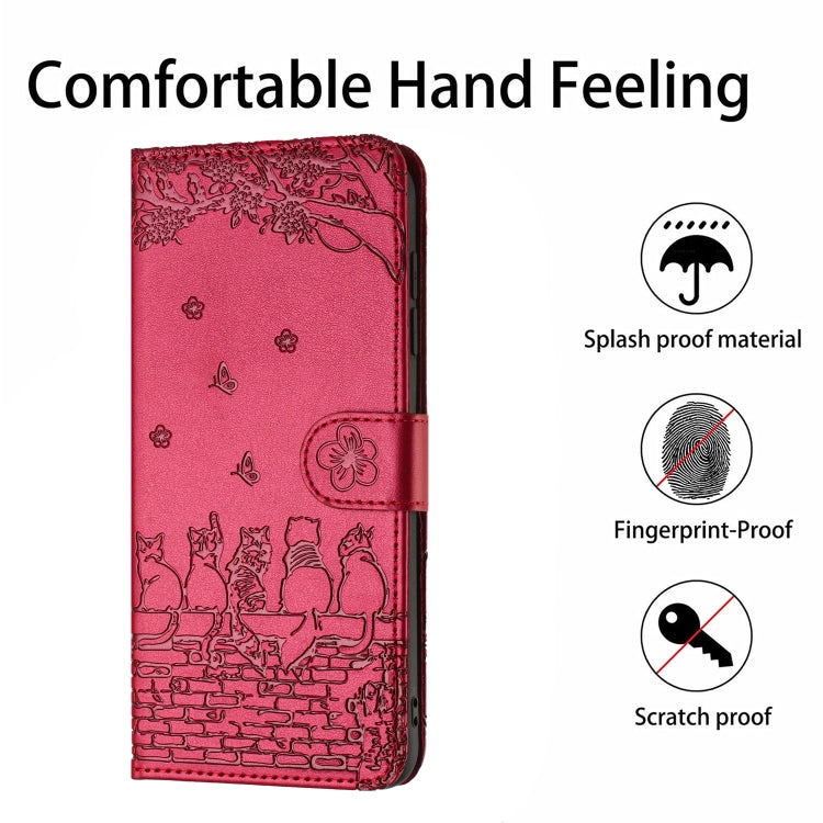 For Samsung Galaxy S25 Ultra 5G Cat Embossing Pattern Leather Phone Case with Lanyard(Red) - free shipping - PMC Jewellery - Order now!