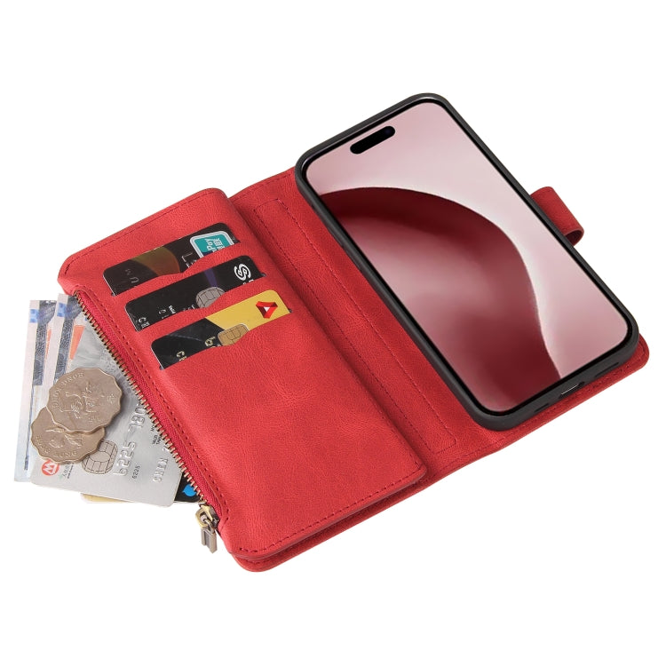 For iPhone 16 Pro Skin Feel Multi Card Slots Zipper Wallet Leather Phone Case(Red) - iPhone 16 Pro Cases by PMC TechLife | Online Shopping South Africa | PMC TechLife | Buy Now Pay Later Mobicred