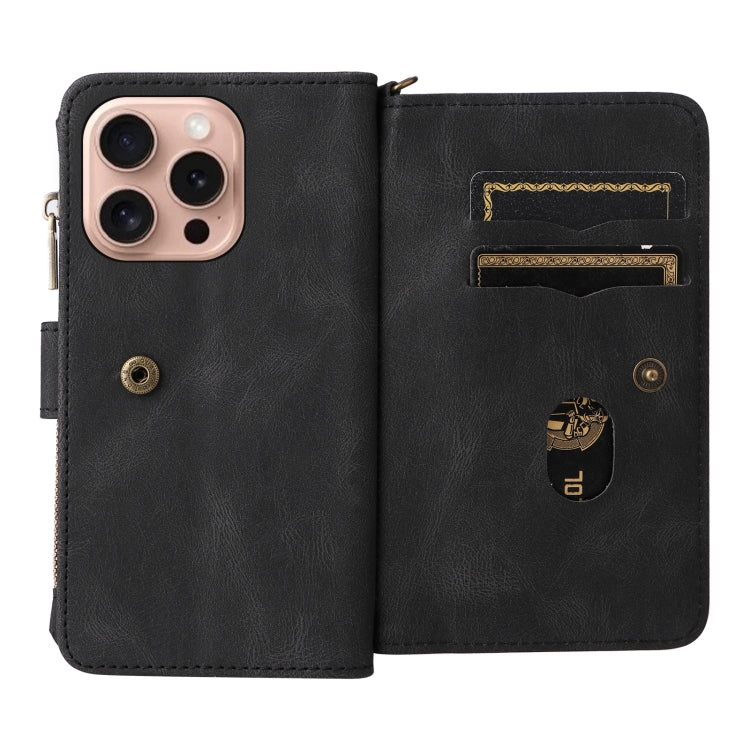 For iPhone 16 Pro Skin Feel Multi Card Slots Zipper Wallet Leather Phone Case(Black) - iPhone 16 Pro Cases by PMC TechLife | Online Shopping South Africa | PMC TechLife | Buy Now Pay Later Mobicred
