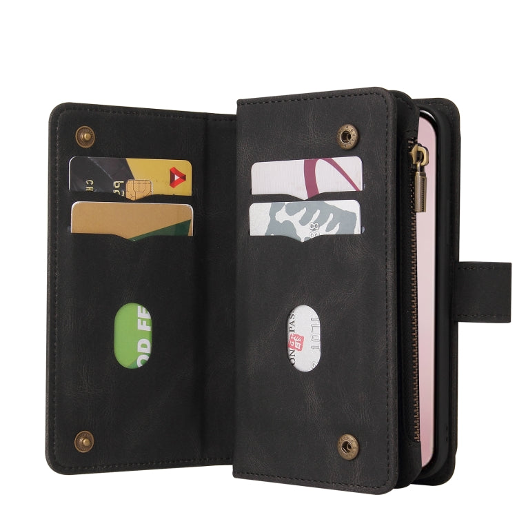 For iPhone 16 Pro Skin Feel Multi Card Slots Zipper Wallet Leather Phone Case(Black) - iPhone 16 Pro Cases by PMC TechLife | Online Shopping South Africa | PMC TechLife | Buy Now Pay Later Mobicred