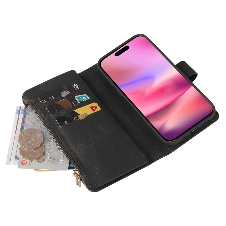 For iPhone 16 Skin Feel Multi Card Slots Zipper Wallet Leather Phone Case(Black) - iPhone 16 Cases by PMC TechLife | Online Shopping South Africa | PMC TechLife | Buy Now Pay Later Mobicred