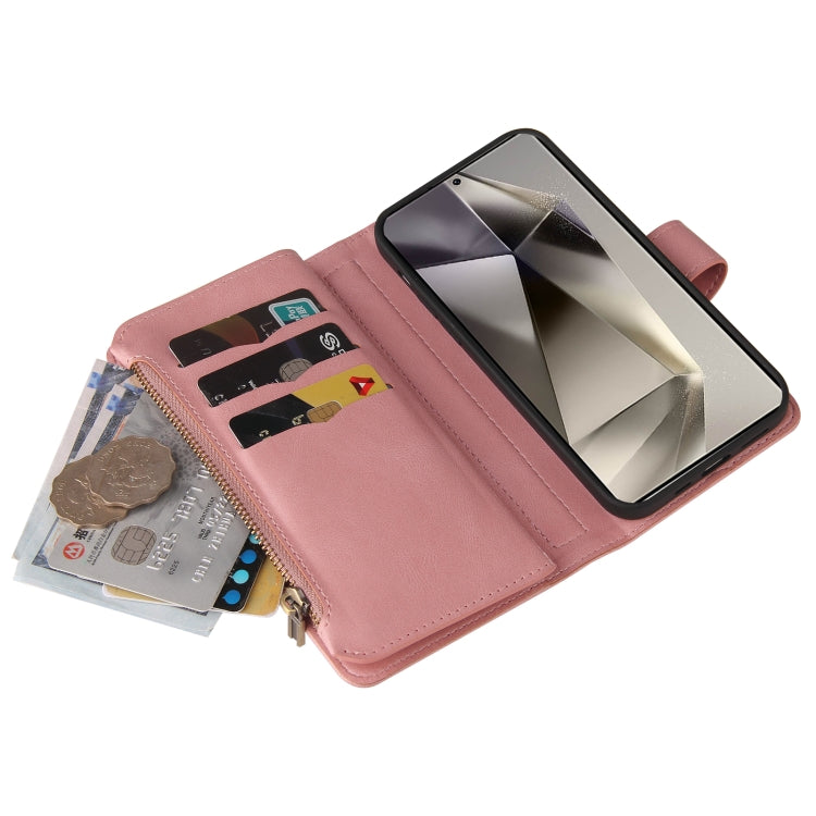 For Samsung Galaxy S25 Ultra 5G Skin Feel Multi Card Slots Zipper Wallet Leather Phone Case(Pink) - Galaxy S25 Ultra 5G Cases by PMC Jewellery | Online Shopping South Africa | PMC Jewellery | Buy Now Pay Later Mobicred