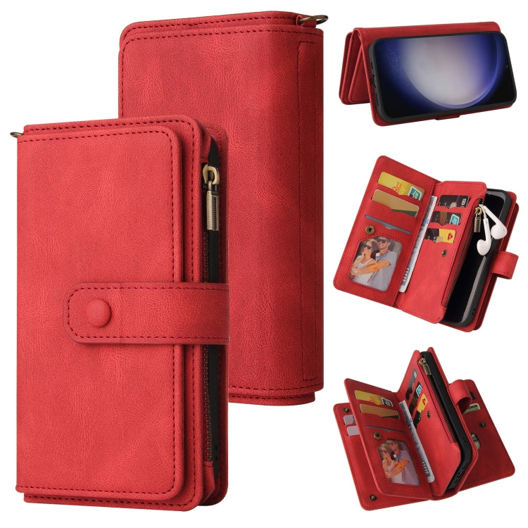 For Samsung Galaxy S25 / S24 5G Skin Feel Multi Card Slots Zipper Wallet Leather Phone Case(Red) - free shipping - PMC Jewellery - Order now!