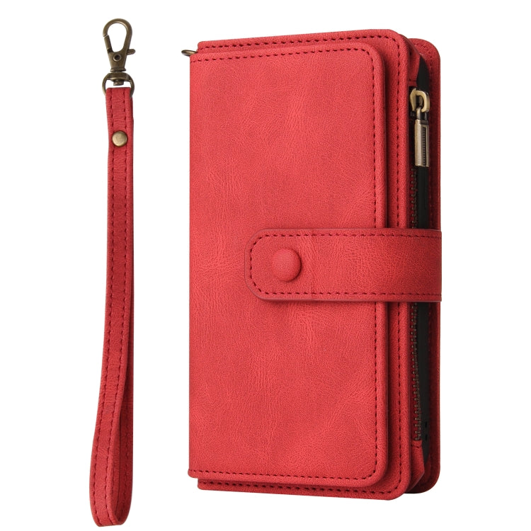 For Samsung Galaxy S25 / S24 5G Skin Feel Multi Card Slots Zipper Wallet Leather Phone Case(Red) - free shipping - PMC Jewellery - Order now!