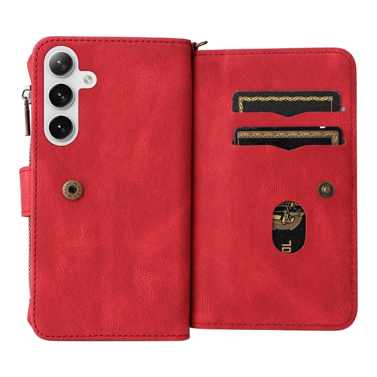 For Samsung Galaxy S25 / S24 5G Skin Feel Multi Card Slots Zipper Wallet Leather Phone Case(Red) - free shipping - PMC Jewellery - Order now!