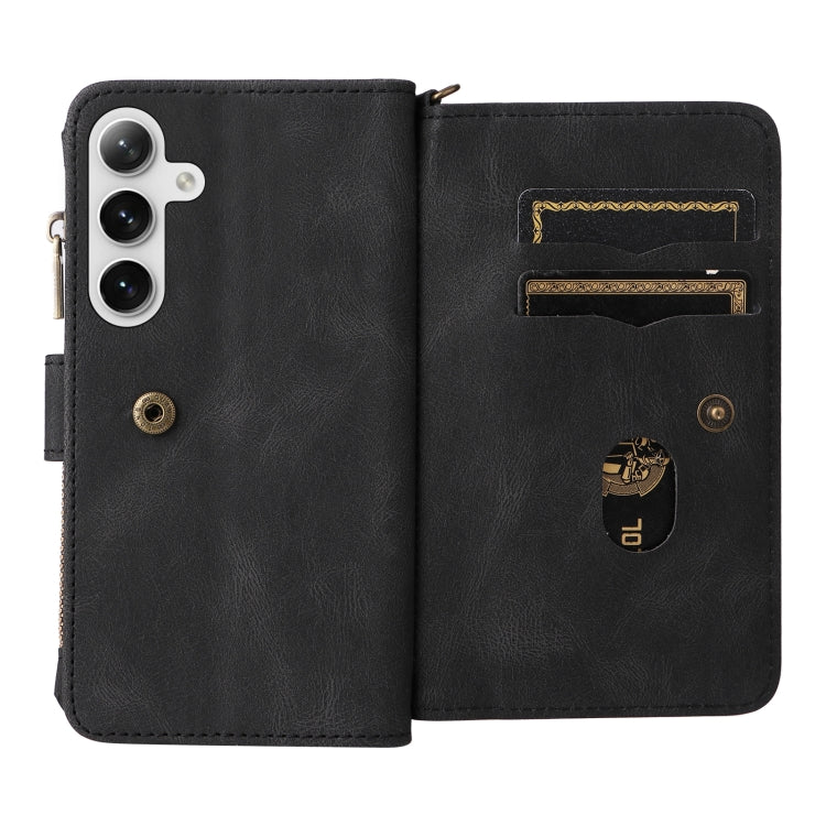 For Samsung Galaxy S25 / S24 5G Skin Feel Multi Card Slots Zipper Wallet Leather Phone Case(Black) - Galaxy S25 5G Cases by PMC Jewellery | Online Shopping South Africa | PMC Jewellery | Buy Now Pay Later Mobicred