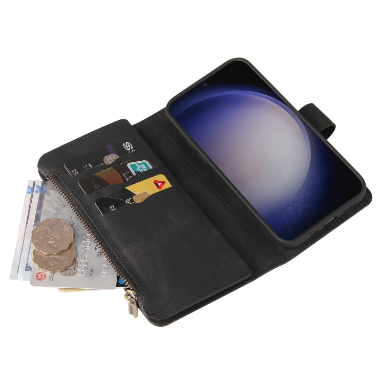 For Samsung Galaxy S25 / S24 5G Skin Feel Multi Card Slots Zipper Wallet Leather Phone Case(Black) - Galaxy S25 5G Cases by PMC Jewellery | Online Shopping South Africa | PMC Jewellery | Buy Now Pay Later Mobicred