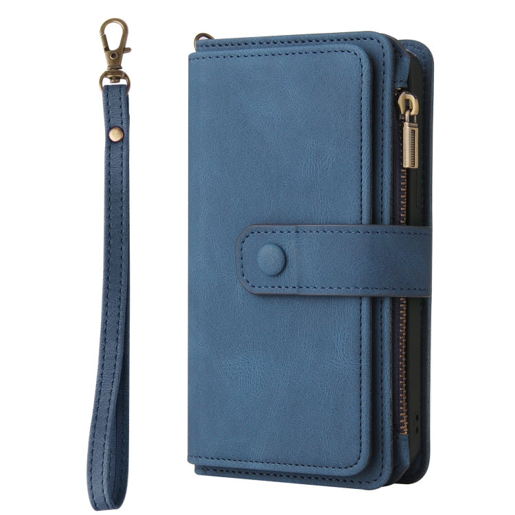 For Samsung Galaxy S25 / S24 5G Skin Feel Multi Card Slots Zipper Wallet Leather Phone Case(Blue) - Galaxy S25 5G Cases by PMC Jewellery | Online Shopping South Africa | PMC Jewellery | Buy Now Pay Later Mobicred