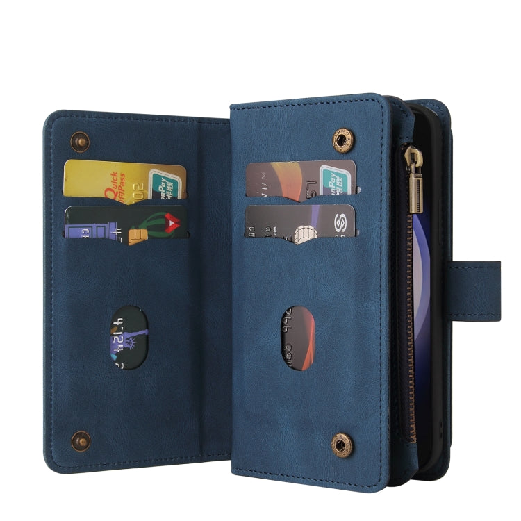 For Samsung Galaxy S25 / S24 5G Skin Feel Multi Card Slots Zipper Wallet Leather Phone Case(Blue) - Galaxy S25 5G Cases by PMC Jewellery | Online Shopping South Africa | PMC Jewellery | Buy Now Pay Later Mobicred