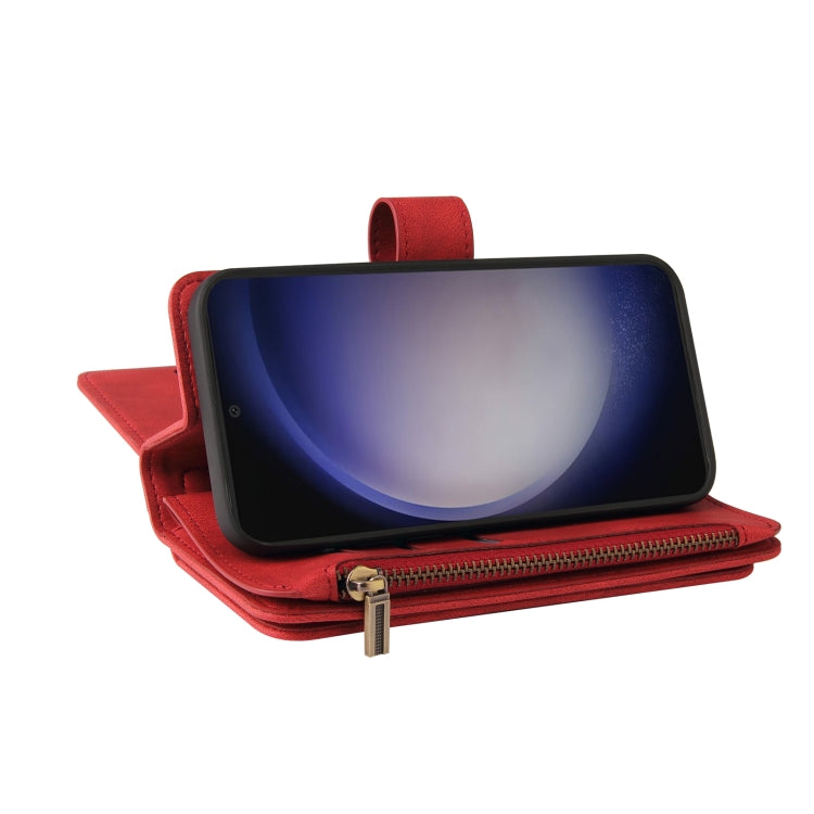 For Samsung Galaxy S25+ / S24+ 5G Skin Feel Multi Card Slots Zipper Wallet Leather Phone Case(Red) - Galaxy S25+ 5G Cases by PMC Jewellery | Online Shopping South Africa | PMC Jewellery | Buy Now Pay Later Mobicred