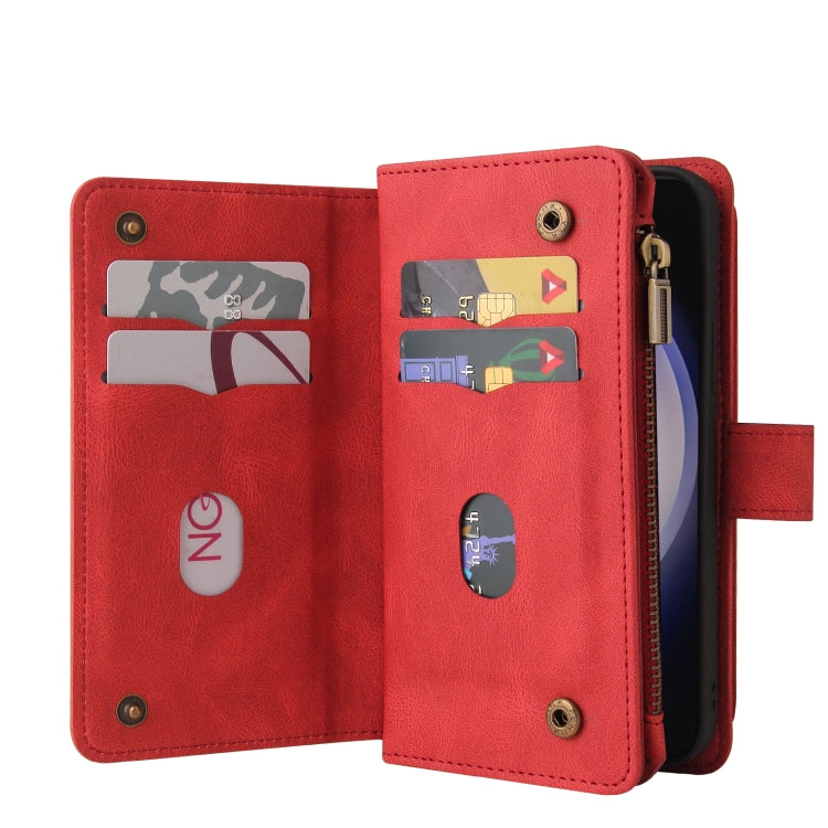 For Samsung Galaxy S25+ / S24+ 5G Skin Feel Multi Card Slots Zipper Wallet Leather Phone Case(Red) - Galaxy S25+ 5G Cases by PMC Jewellery | Online Shopping South Africa | PMC Jewellery | Buy Now Pay Later Mobicred