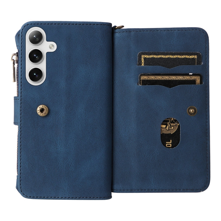 For Samsung Galaxy S25+ / S24+ 5G Skin Feel Multi Card Slots Zipper Wallet Leather Phone Case(Blue) - Galaxy S25+ 5G Cases by PMC Jewellery | Online Shopping South Africa | PMC Jewellery | Buy Now Pay Later Mobicred