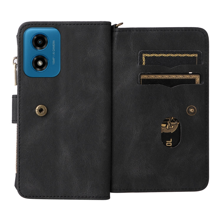 For Motorola Moto G04 / G24 Skin Feel Multi Card Slots Zipper Wallet Leather Phone Case(Black) - Motorola Cases by PMC TechLife | Online Shopping South Africa | PMC TechLife | Buy Now Pay Later Mobicred