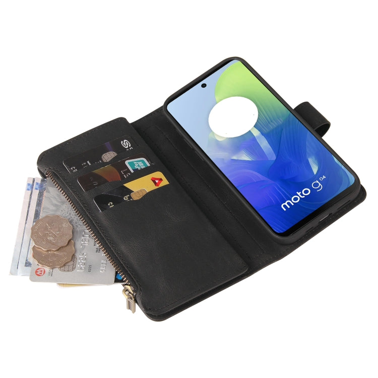 For Motorola Moto G04 / G24 Skin Feel Multi Card Slots Zipper Wallet Leather Phone Case(Black) - Motorola Cases by PMC TechLife | Online Shopping South Africa | PMC TechLife | Buy Now Pay Later Mobicred