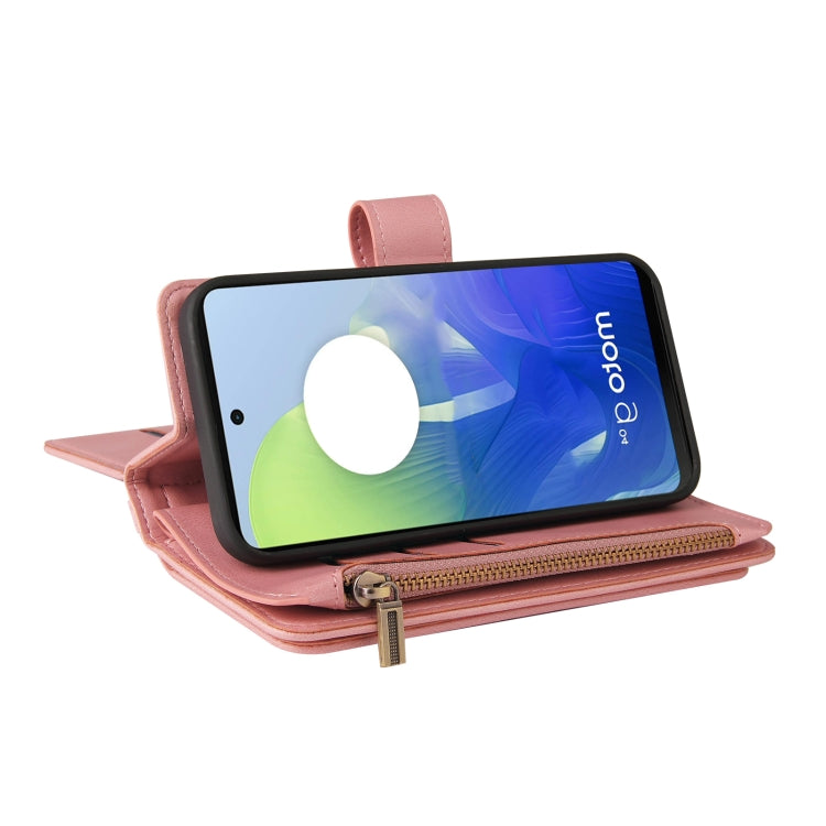 For Motorola Moto G04 / G24 Skin Feel Multi Card Slots Zipper Wallet Leather Phone Case(Pink) - Motorola Cases by PMC TechLife | Online Shopping South Africa | PMC TechLife | Buy Now Pay Later Mobicred