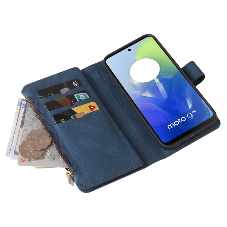 For Motorola Moto G04 / G24 Skin Feel Multi Card Slots Zipper Wallet Leather Phone Case(Blue) - Motorola Cases by PMC TechLife | Online Shopping South Africa | PMC TechLife | Buy Now Pay Later Mobicred