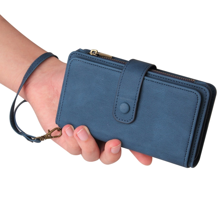 For Motorola Moto G04 / G24 Skin Feel Multi Card Slots Zipper Wallet Leather Phone Case(Blue) - Motorola Cases by PMC TechLife | Online Shopping South Africa | PMC TechLife | Buy Now Pay Later Mobicred