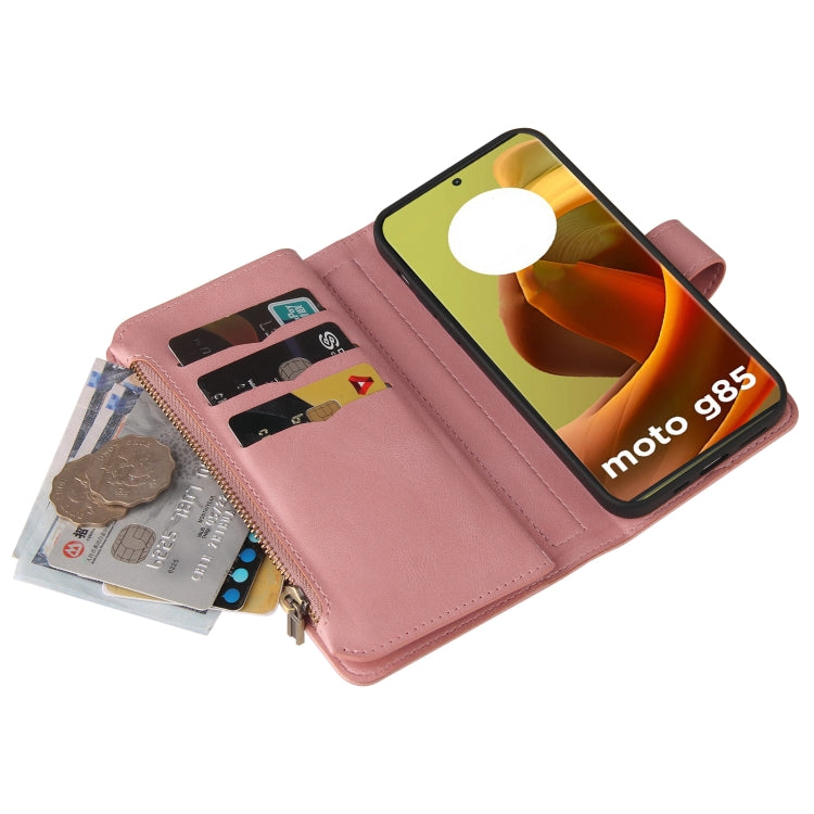 For Motorola Moto G85 Skin Feel Multi Card Slots Zipper Wallet Leather Phone Case(Pink) - Motorola Cases by PMC TechLife | Online Shopping South Africa | PMC TechLife | Buy Now Pay Later Mobicred