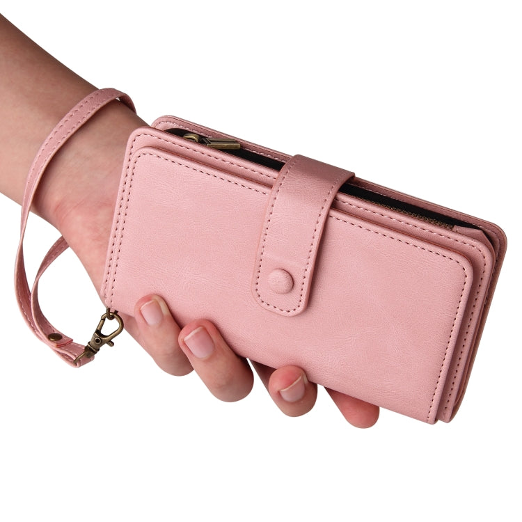 For Motorola Moto G85 Skin Feel Multi Card Slots Zipper Wallet Leather Phone Case(Pink) - Motorola Cases by PMC TechLife | Online Shopping South Africa | PMC TechLife | Buy Now Pay Later Mobicred