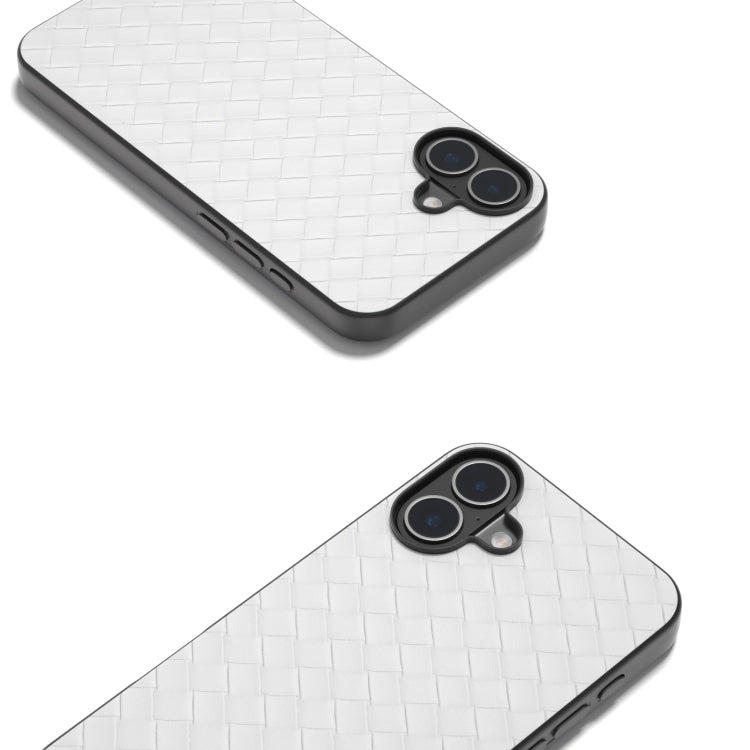 For iPhone 16 Plus Black Frame Woven Texture PU Phone Case(White) - iPhone 16 Plus Cases by PMC TechLife | Online Shopping South Africa | PMC TechLife | Buy Now Pay Later Mobicred