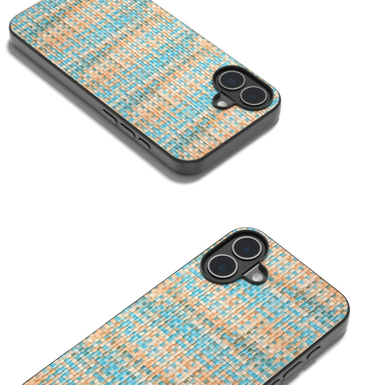 For iPhone 16 Black Frame Color Lattice Texture PU Phone Case(Blue) - iPhone 16 Cases by PMC TechLife | Online Shopping South Africa | PMC TechLife | Buy Now Pay Later Mobicred