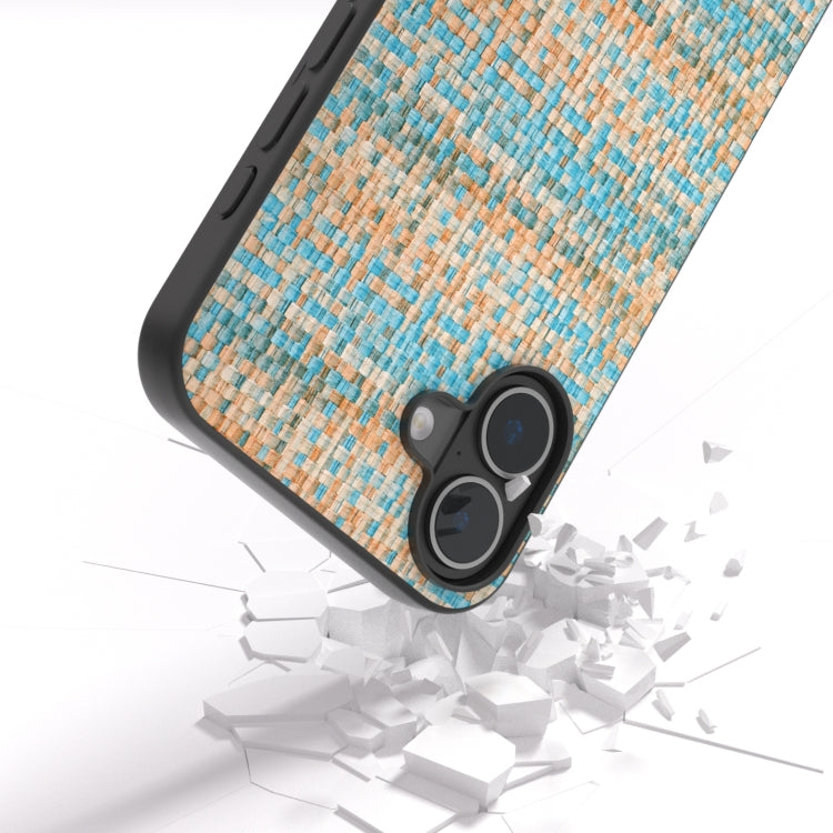 For iPhone 16 Black Frame Color Lattice Texture PU Phone Case(Blue) - iPhone 16 Cases by PMC TechLife | Online Shopping South Africa | PMC TechLife | Buy Now Pay Later Mobicred
